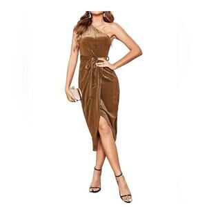 Merokeety One Shoulder Ruched Bodycon Velvet Dress Sleeveless Wrap